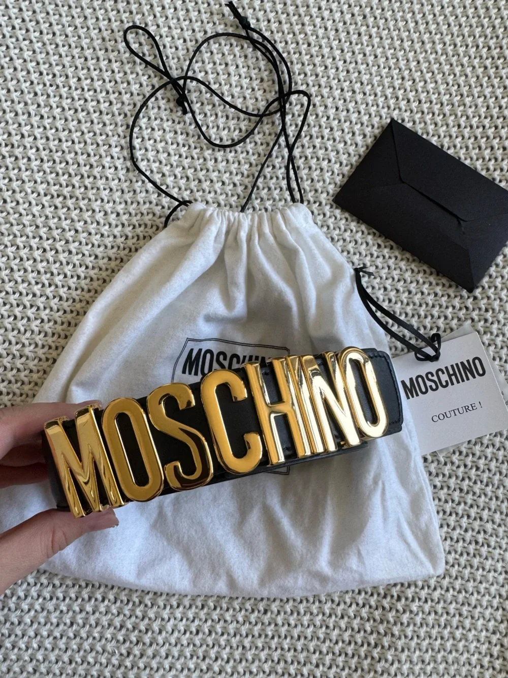 Moschino Logo Plate Leather Belt